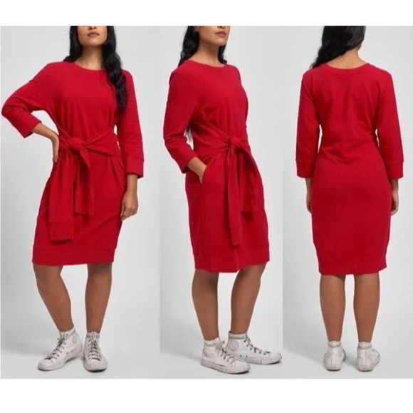 Universal Standard Misa Tie Sweatshirt Dress Red Peruvian Cotton Plus Size 26 28 - Picture 4 of 9
